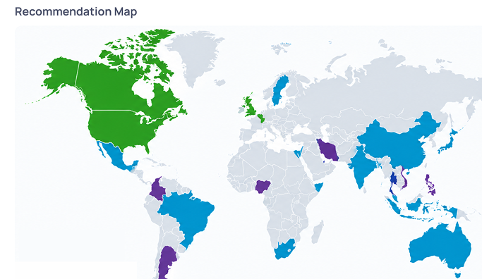 Geoptimise recommendation map comparing countries using aggregated data